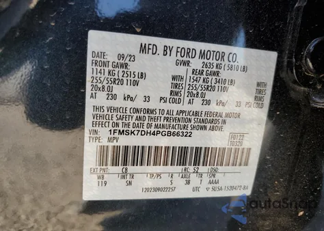 2023 Ford Explorer Xlt from USA, damaged, VIN 1FMSK7DH4PGB66322
